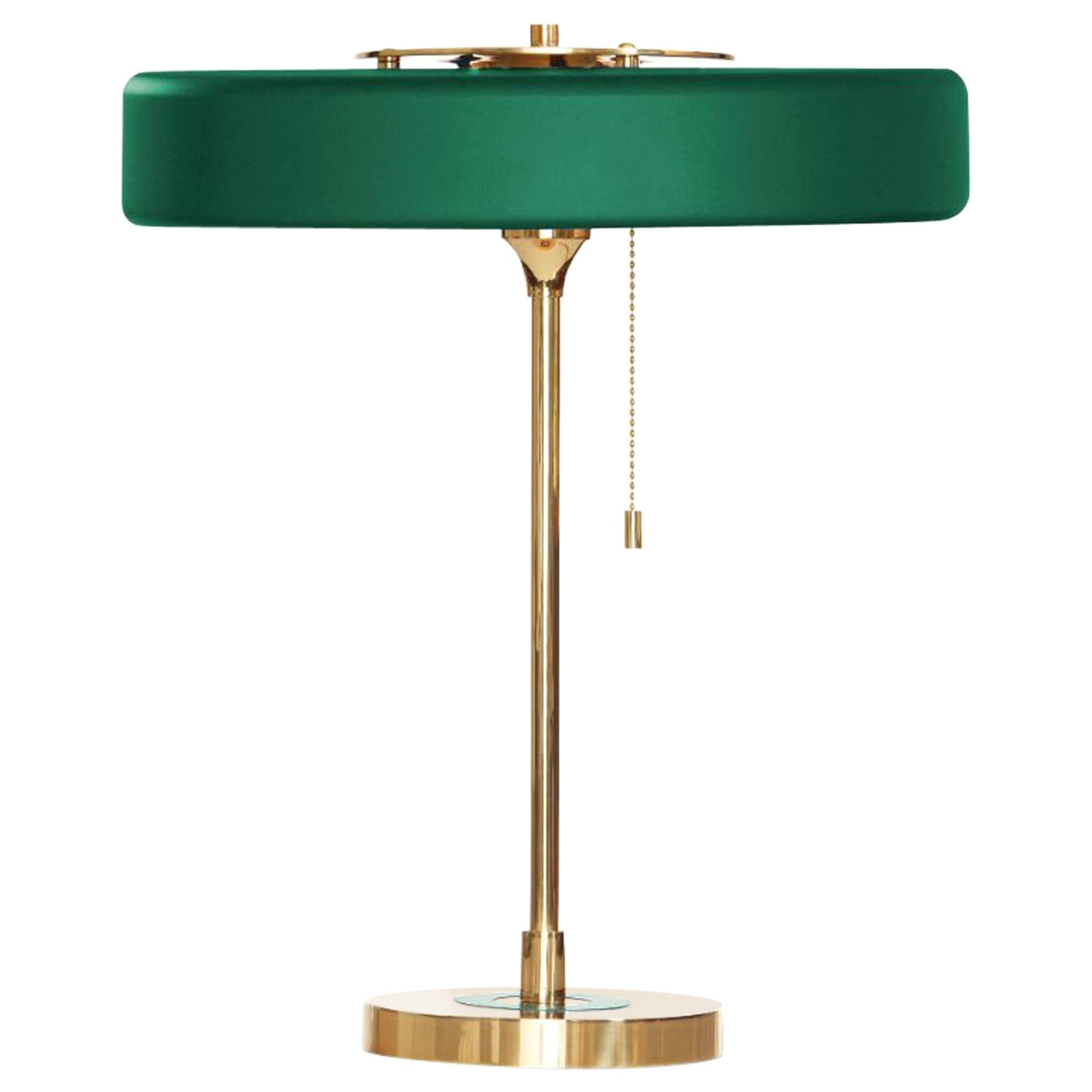 Lampe de table Revolve, laiton brossé, vert, de Bert Frank