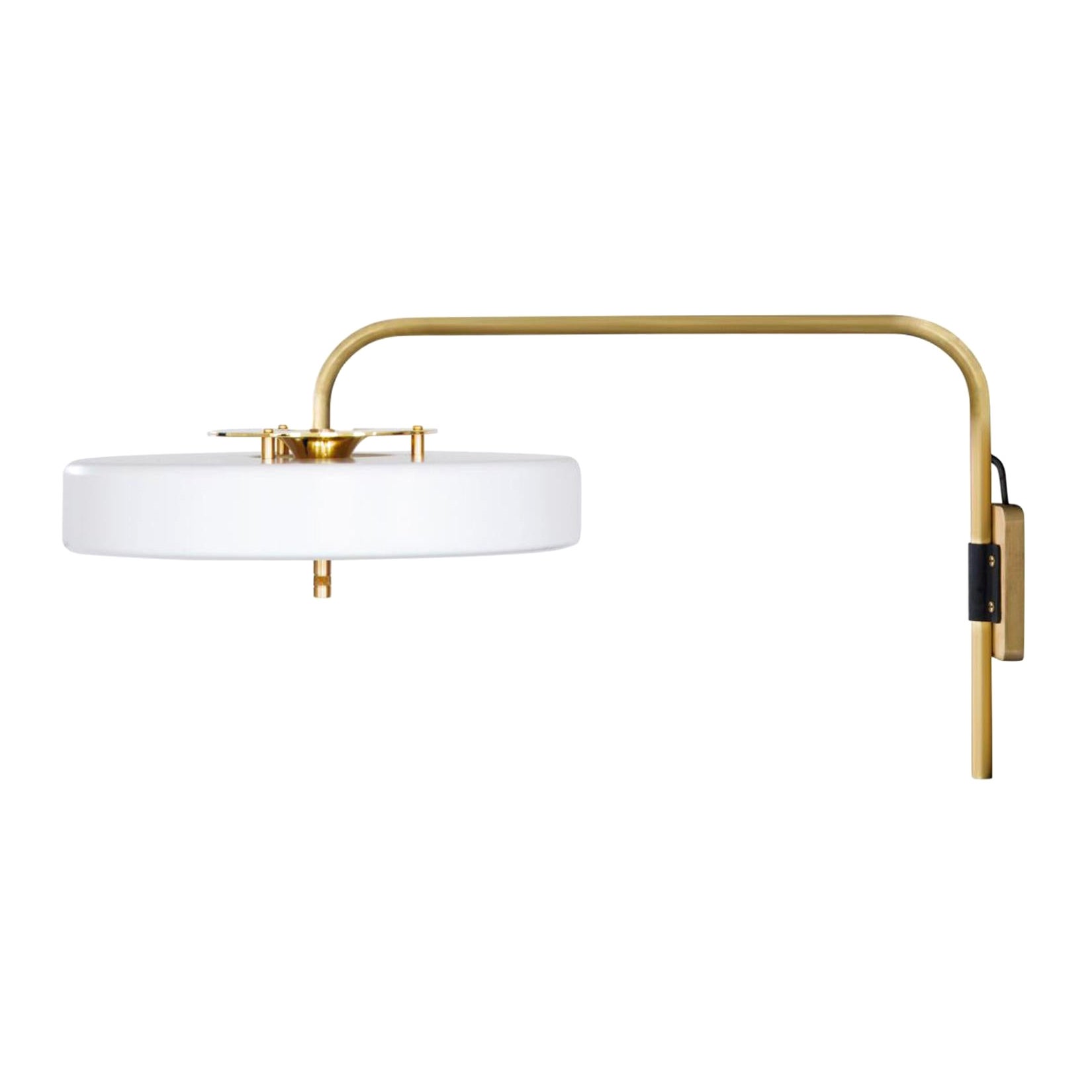 Revolve Wall Light, Brushed Brass, White by Bert Frank For Sale