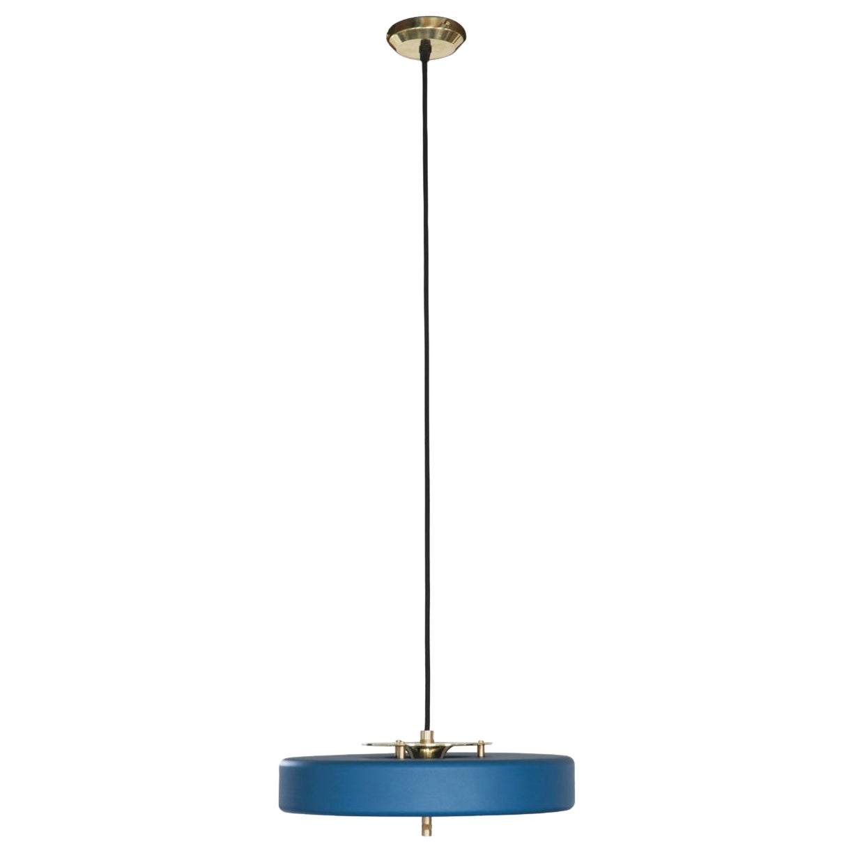 Revolve Pendant Light, Brushed Brass, Blue by Bert Frank For Sale