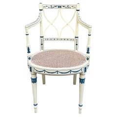 Adams Style Blau & Weiß Handgemalter Sessel