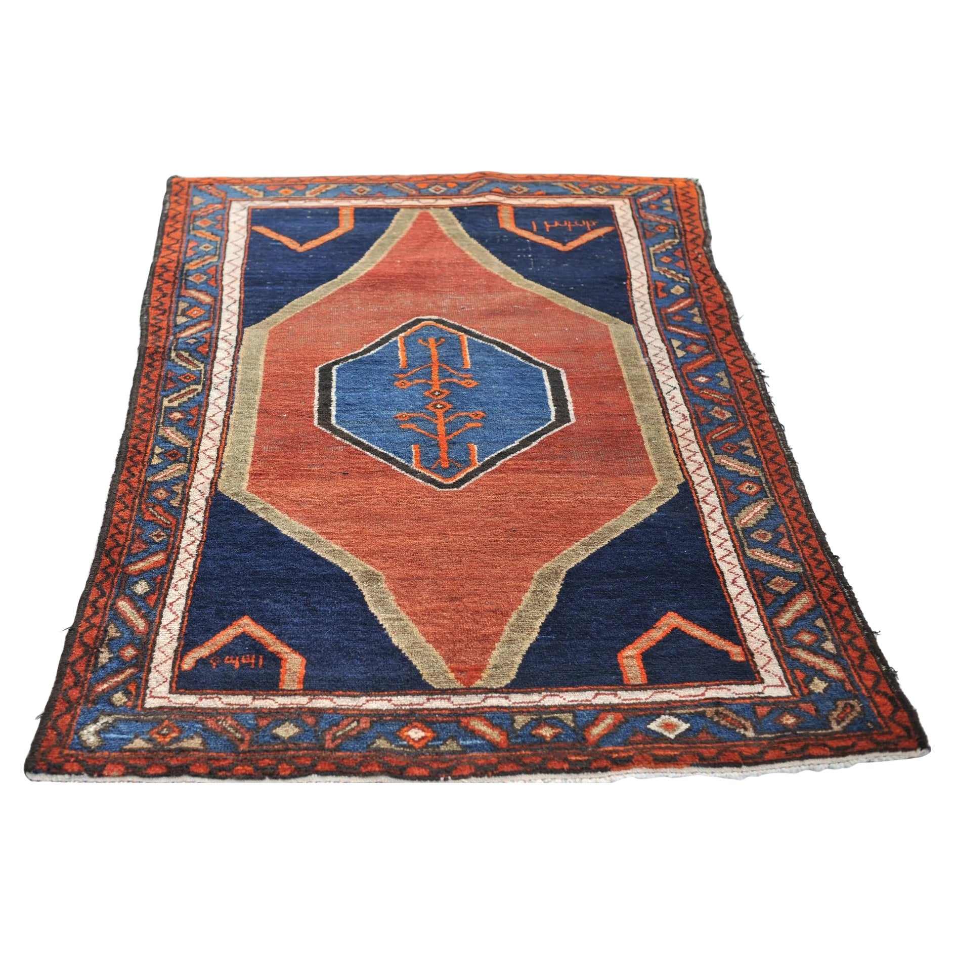 Dated Minimal Tribal Beauty Antique Rug, 1954 For Sale