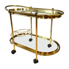Italian Two-Tier Brass and Glass Oval Bar Cart or Serving Cart, 1970s