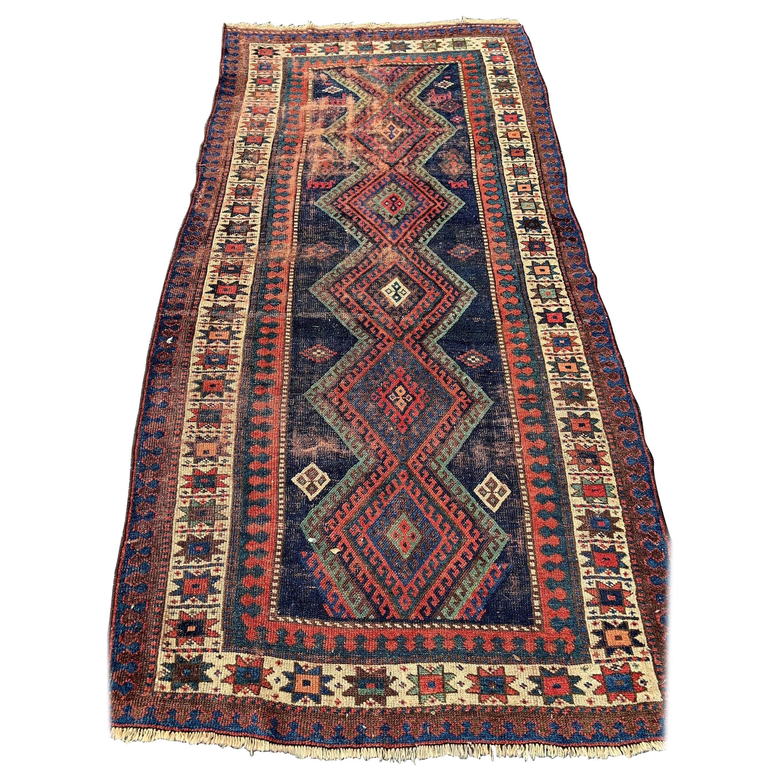 Mesmerizing Geometric Antique Tribal Rug For Sale