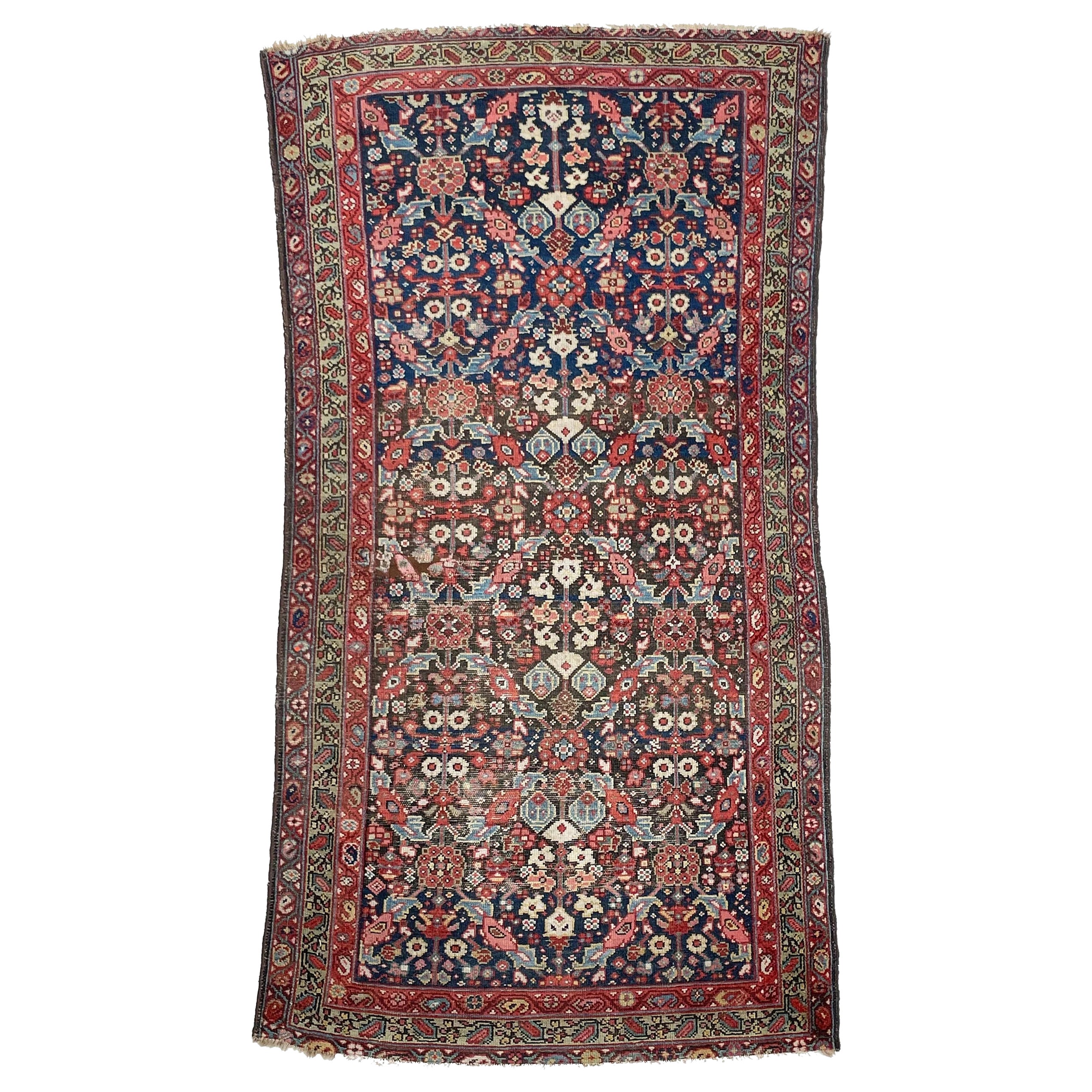 Sophisticated Moody European Sized Lattice Fence Design Antique Rug For Sale