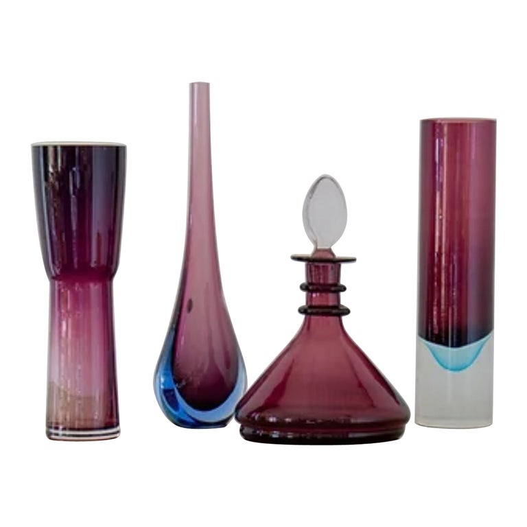 Group of Four Plum Purple Glass Vases For Sale at 1stDibs