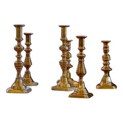 Three Pairs of 19th Century Brass Candlesticks