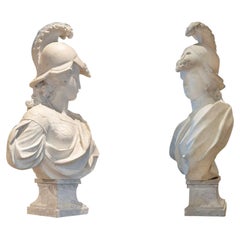 Pair of 17th Century Marble Busts of Mars and Minerva, 1680s