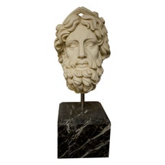 Vintage 20th Century Hand Carved Marble Greek Head Bust