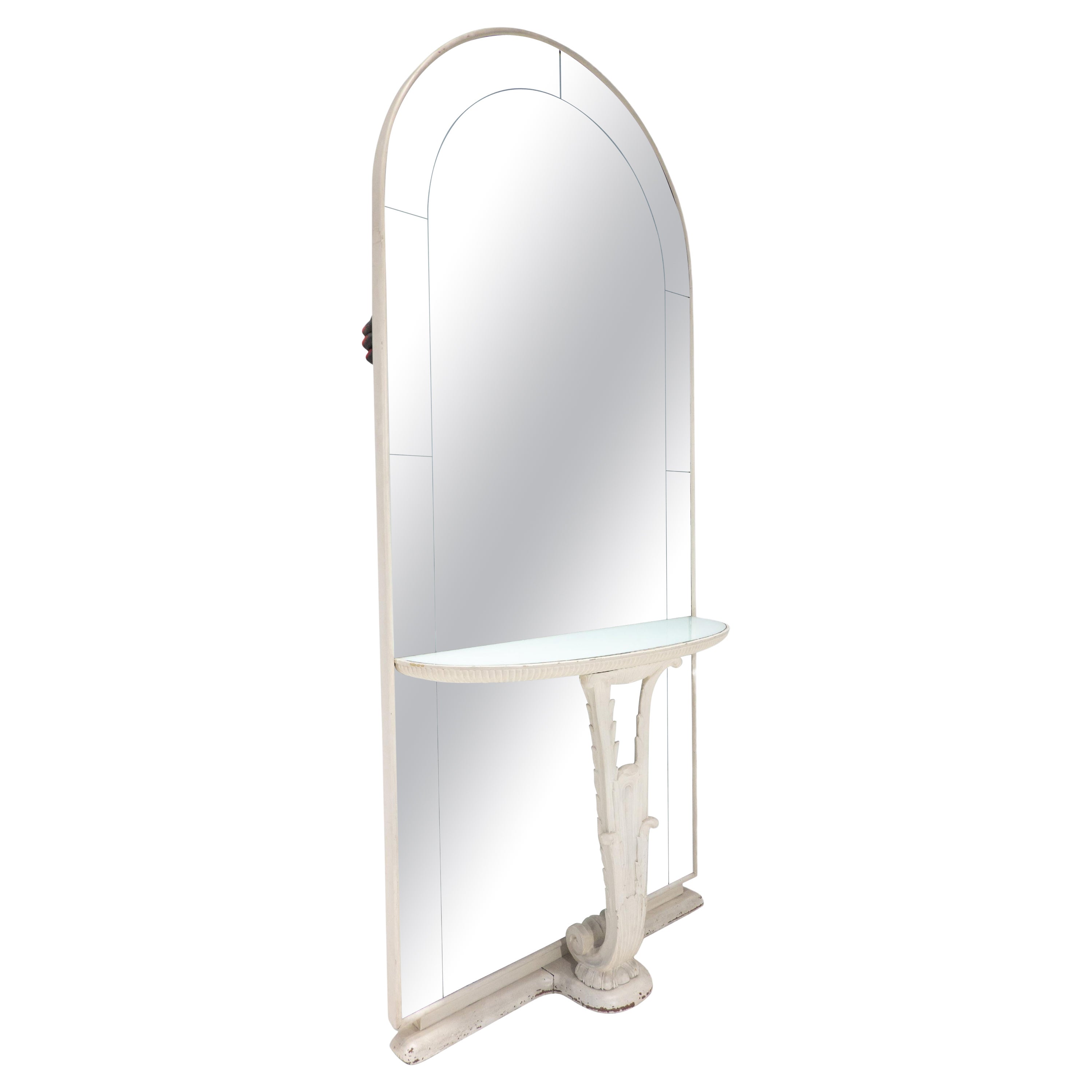Miroir console italienne, bois et verre, style Borsani, années 1940