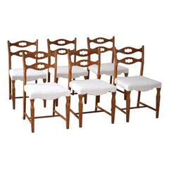 Henning Kjærnulf, Set of 6 Dining Chairs in Oak & Bouclé, Danish Modern, 1960s