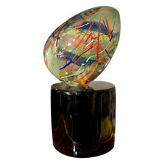 20th Century Sculptural Murano Glass Egg On Bronze Base