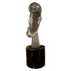 20th Century Sculptural Murano Glass Face on Bronze Base