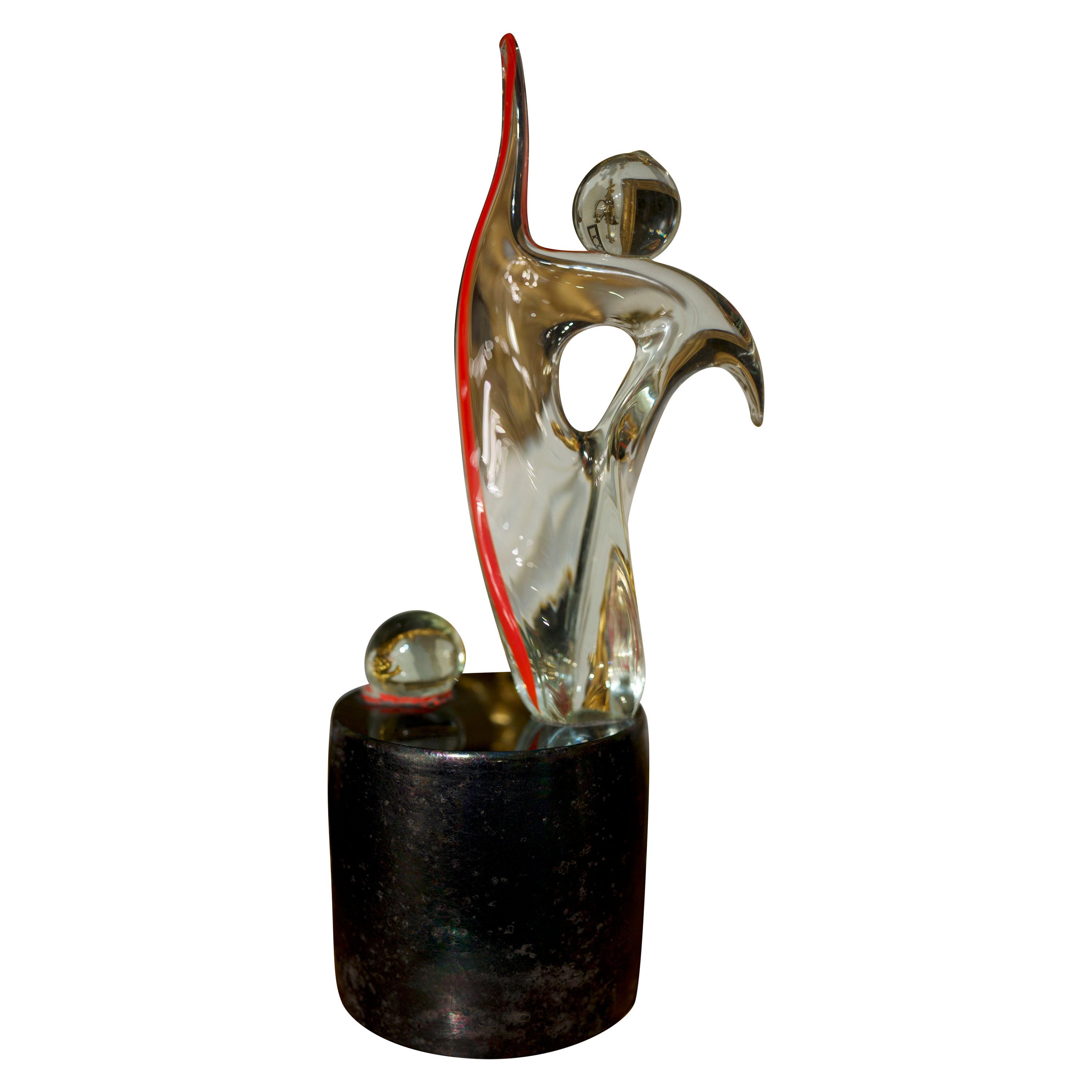 Figure sculpturale en verre de Murano du XXe siècle sur socle en bronze