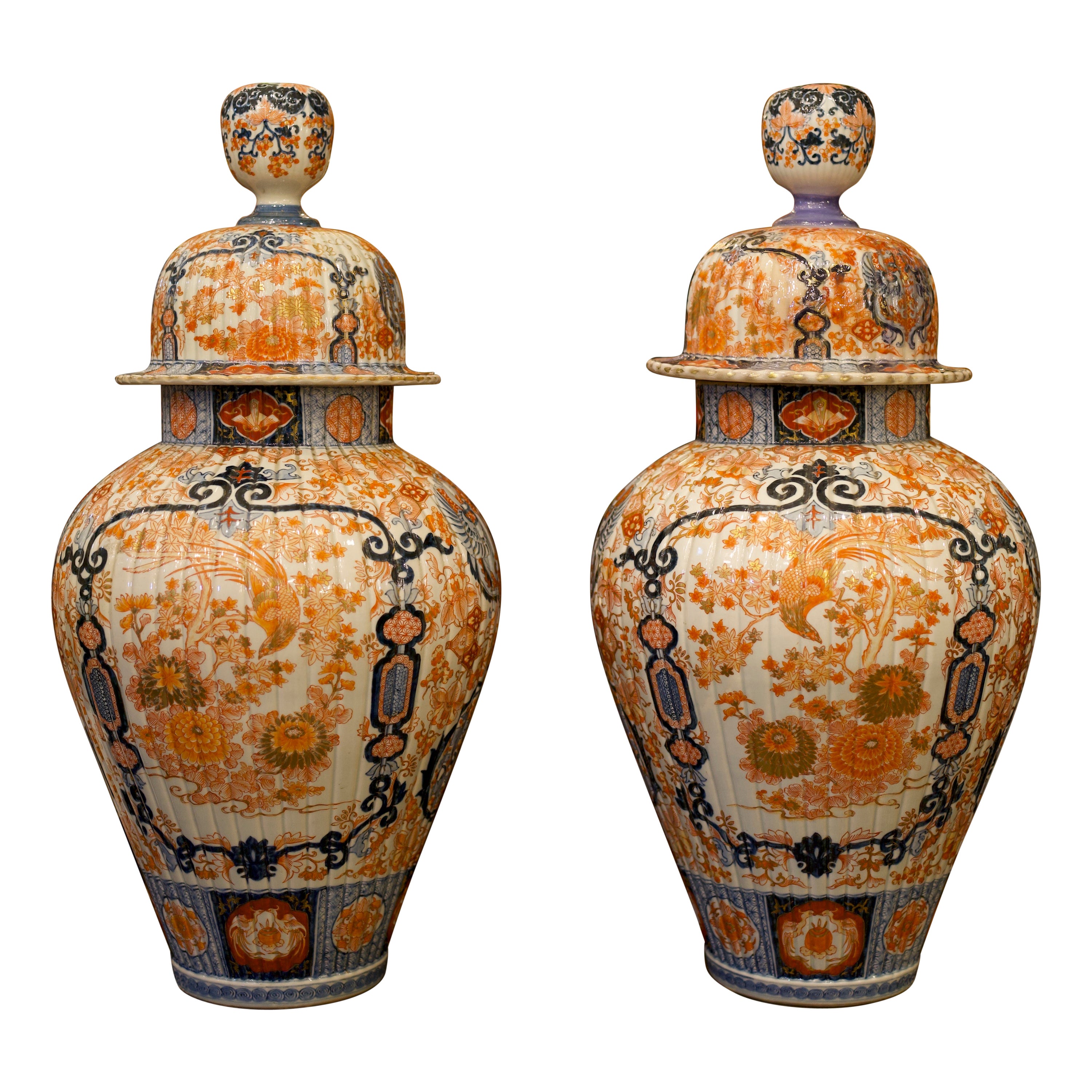 19th Century Pair of Japanese Imari Lidded Ginger Jars/Vases