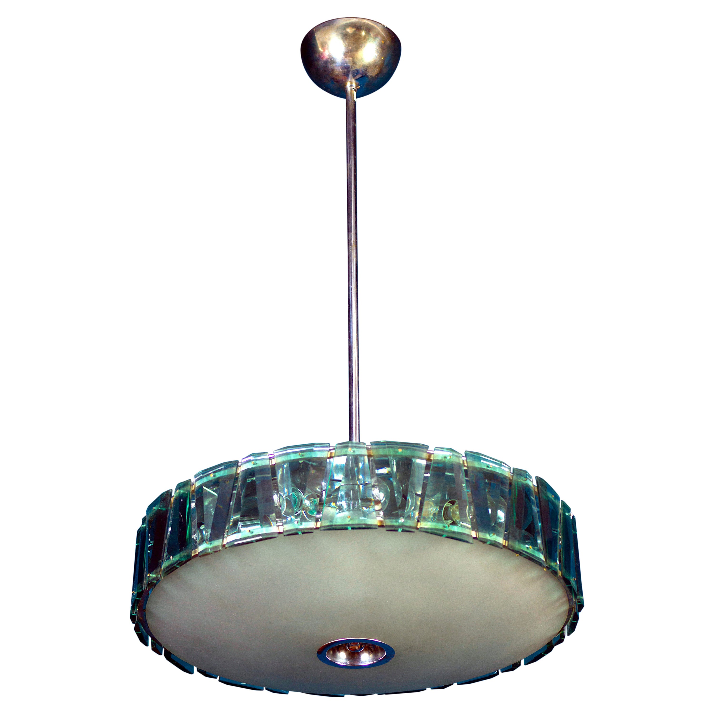 Max Ingrand for Fontana Arte Attributed Round Crystal Chandelier, 1940 For Sale