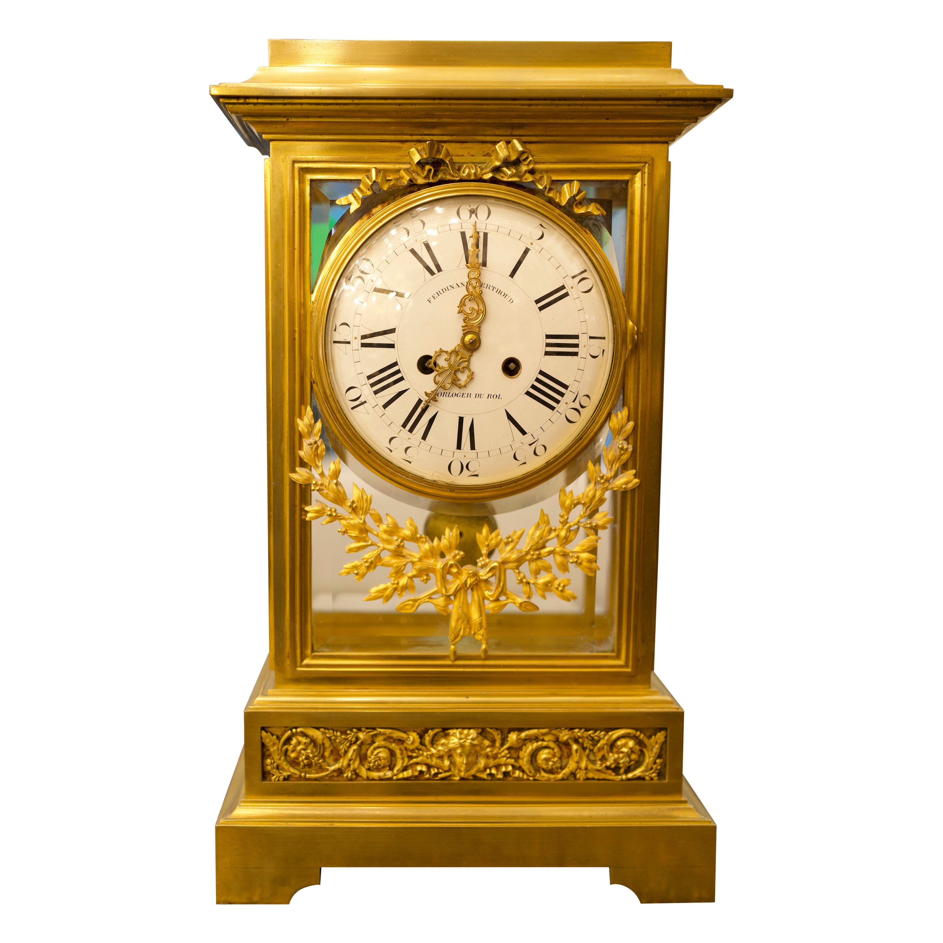 19th Century Louis XVI Style Regulator Gilt Bronze Clock by Ferdinand Berthoud For Sale
