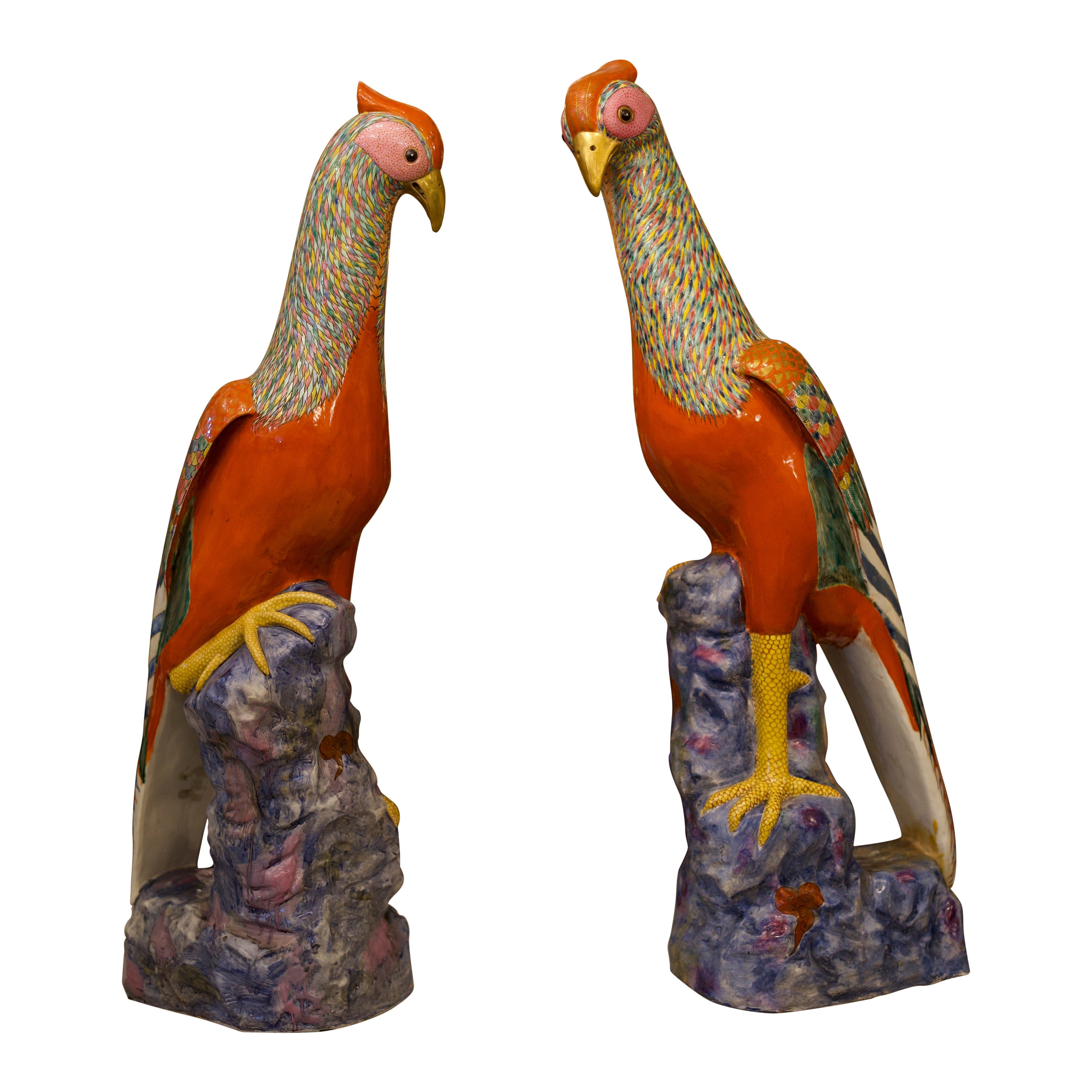 19th Century Pair of Large Famille Rose Pheasants by Samson For Sale