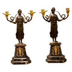 Pair of 20th Century French Gilt and Bronze Candelabra of the Empire Style