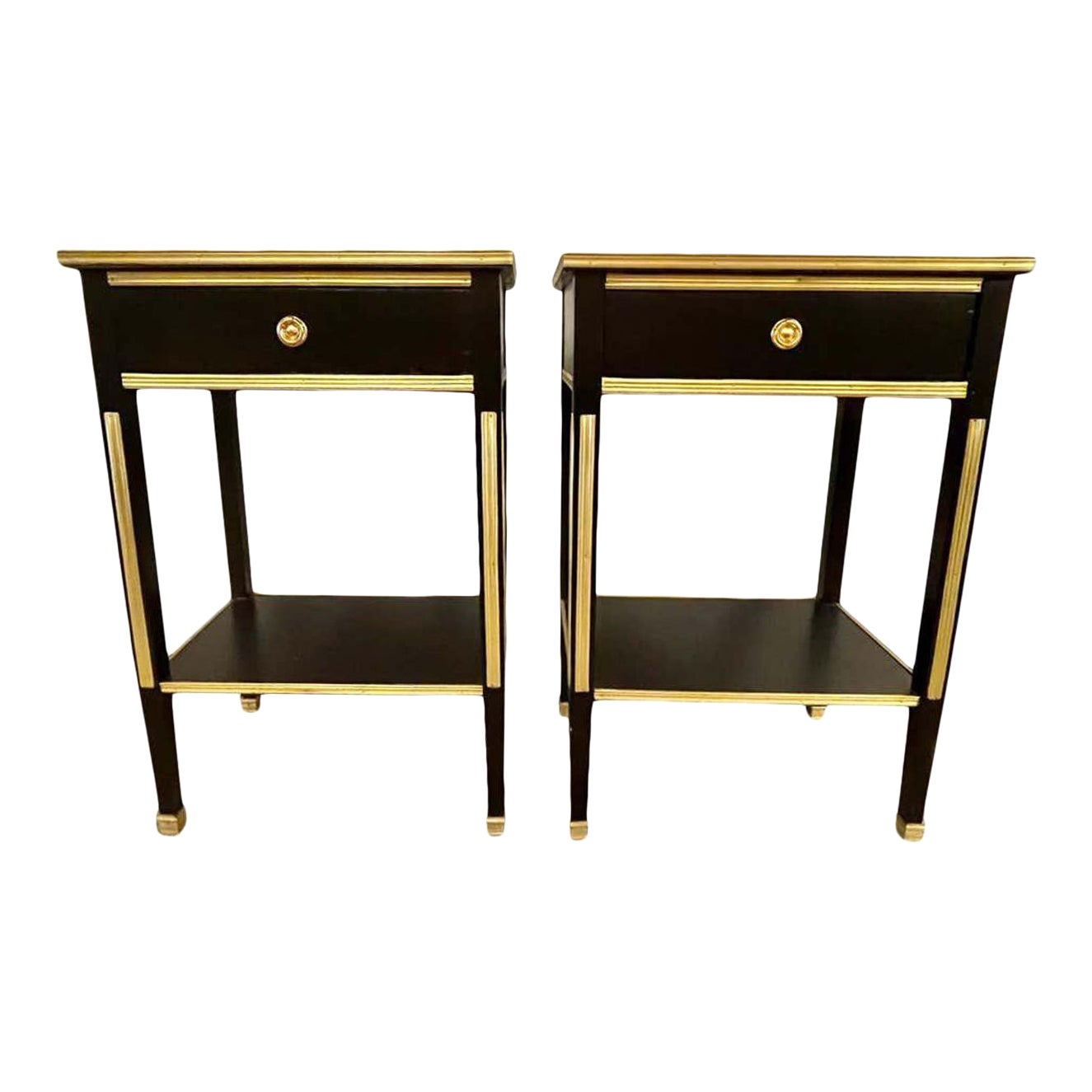 Russian Neoclassical Style Ebony Finish One Drawer Stands or End Tables, a Pair For Sale