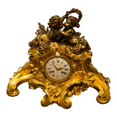 Louis XV Style 19th Century French Figural Gilt Bronze Mantel Clock