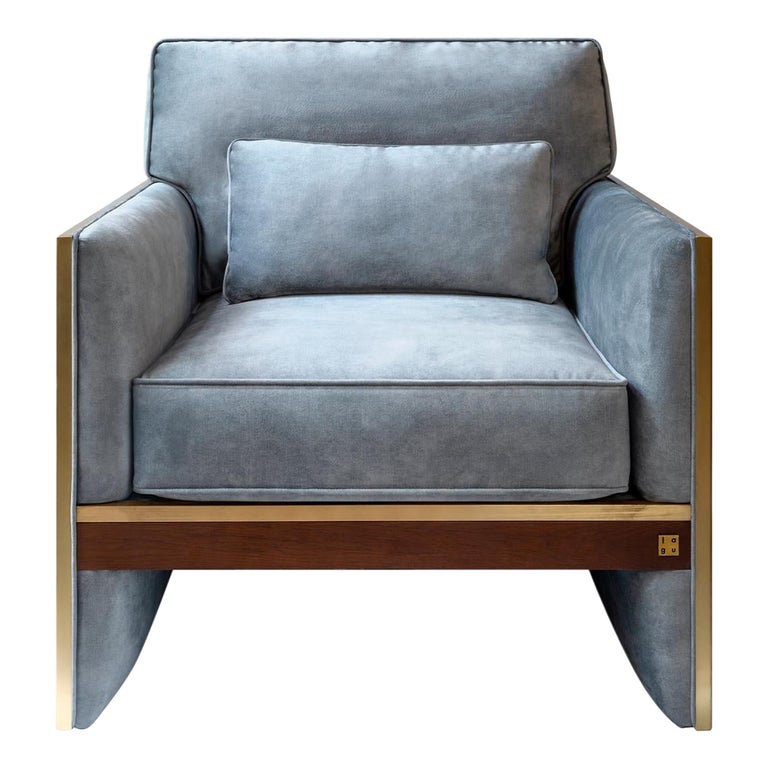 Famed Brass Detailed Velvet Armchair For Sale at 1stDibs