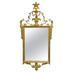 Antique Gold Gilt Adams Style Wall Mirror with Leafy Scroll Pediment