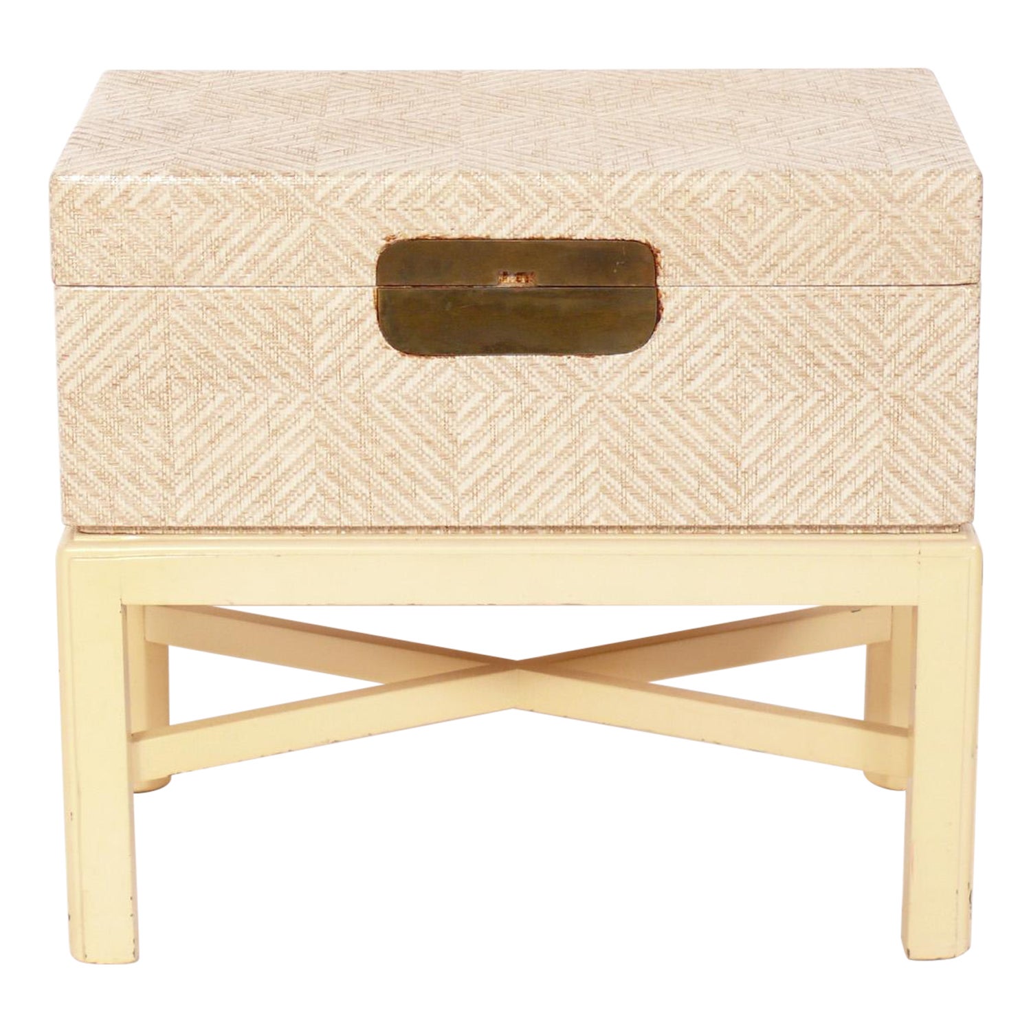 Karl Springer Style Raffia Box on Stand End Table or Night Stand For Sale