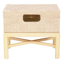 Karl Springer Style Raffia Box on Stand End Table or Night Stand