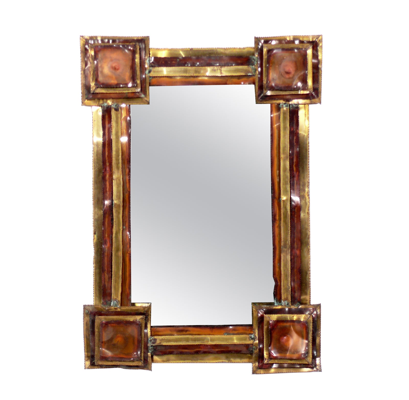 Sculptural Brass and Copper Mirror style of Paul Evans or Curtis Jere 33" x 24"  For Sale