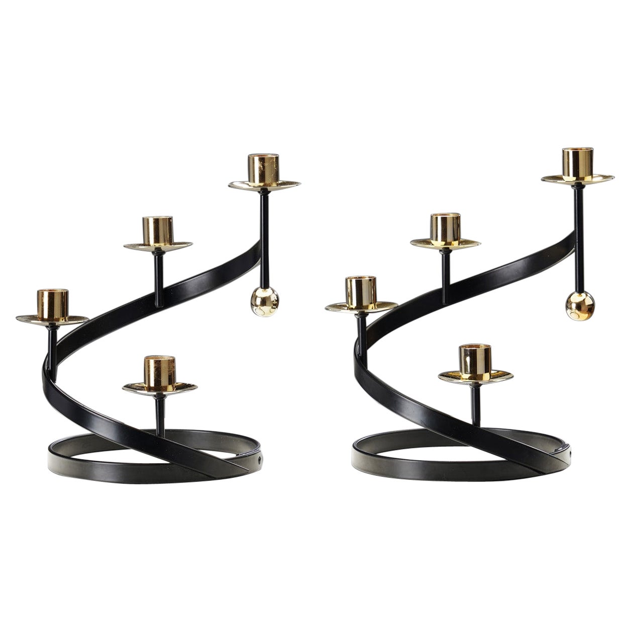 Gunnar Ander "Sonata" Candle Holders for Ystad Metall, Sweden, 1950s For Sale