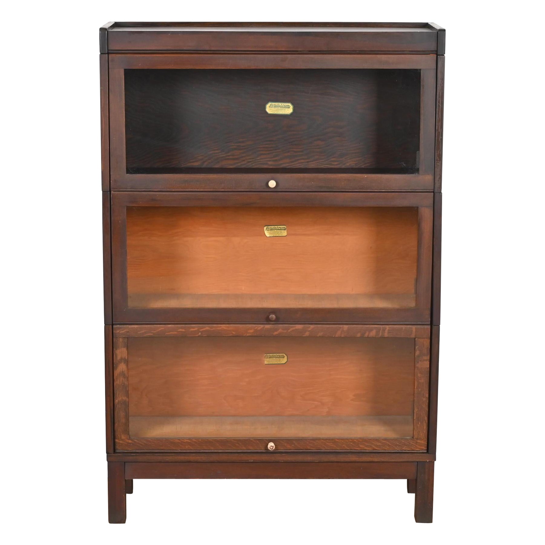 Arts & Crafts Mahogany Three-Stack Barrister Bookcase by Lundstrom, Circa 1920s