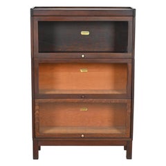 Antique Arts & Crafts Mahogany Three-Stack Barrister Bookcase by Lundstrom, Circa 1920s