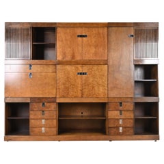 Baker Furniture Monumental Mid-Century Modern Birdseye Maple Modular Wall Unit