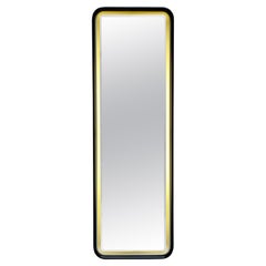 Vintage Bakelite Black Backlit Wall Mirror, Italy 1970s