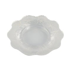 Vintage Lalique Bottle Tray in Clear Art Glass with Flower Decoration, Approx. 1980