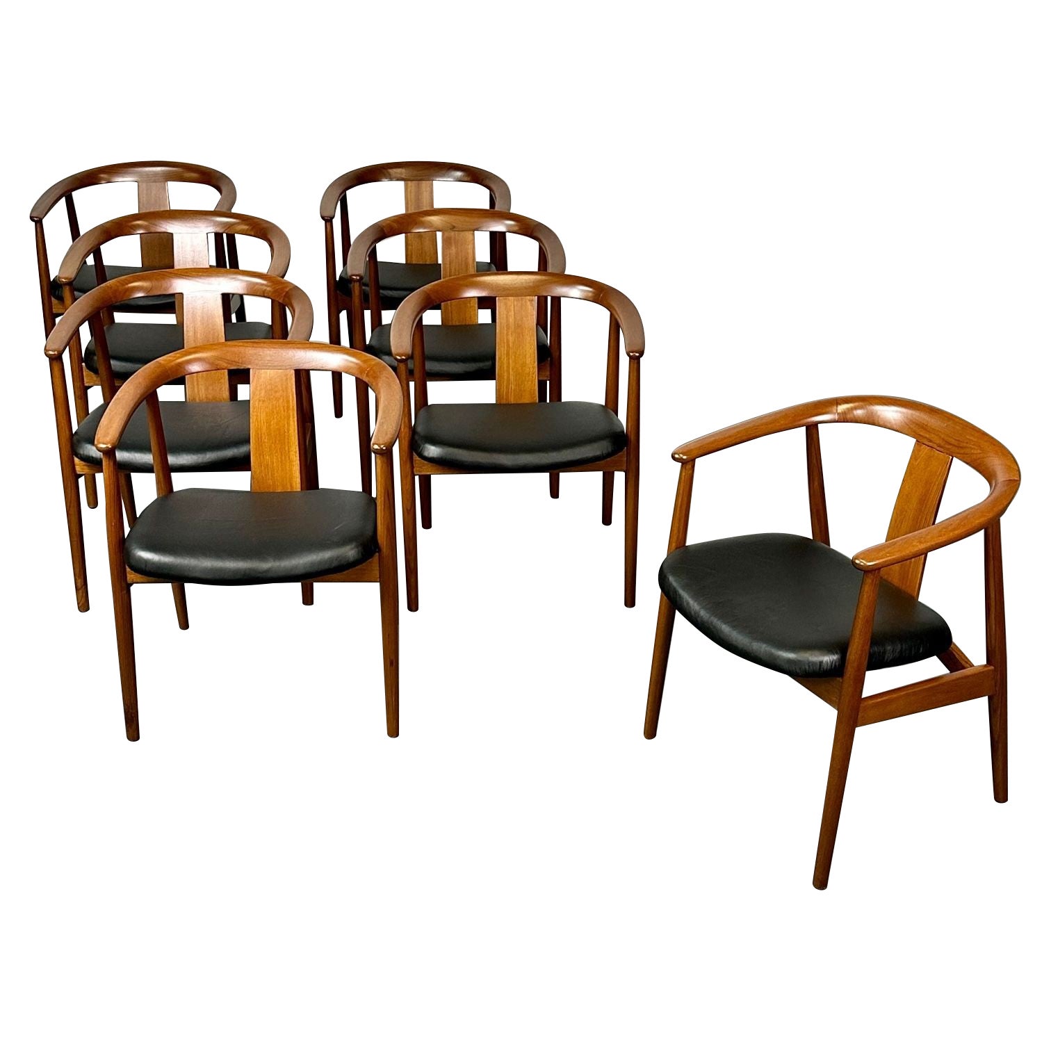 Set of Eight Wegner Style Dining Arm Chairs, Mid-Century Modern, Danish Designer