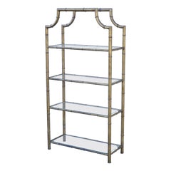 Vintage Hollywood Regency Gold Gilt Iron Small Faux Bamboo Pagoda Etagere Shelf