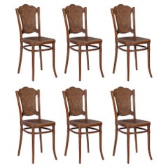Antique Thonet Art Nouveau Set of Six very Rare Chairs with Printed Pattern.