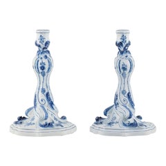 Meissen, Germany, a Pair of Large Antique Bulb Pattern Candlesticks, 19th C