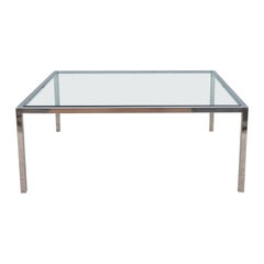 Mid-Century Modern Milo Baughman Style Glass Stainless Steel Square Coffee Table