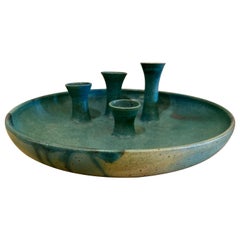 Retro West German Matte Green Pottery Bud Vase/ Bowl