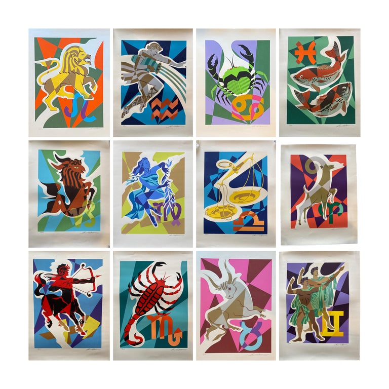 Mid-Century Rare Set of 12 Modern Art Signs of the Zodiac S/N ...
