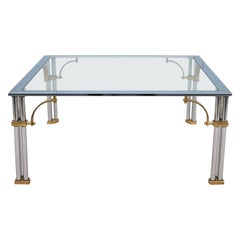 Quadratischer Couchtisch aus Messing, Chrom und Glas im Regency-Stil von Maison Jansen