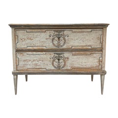 19th Century Grey German Single Biedermeier Pinewood Chest, Antique Commode