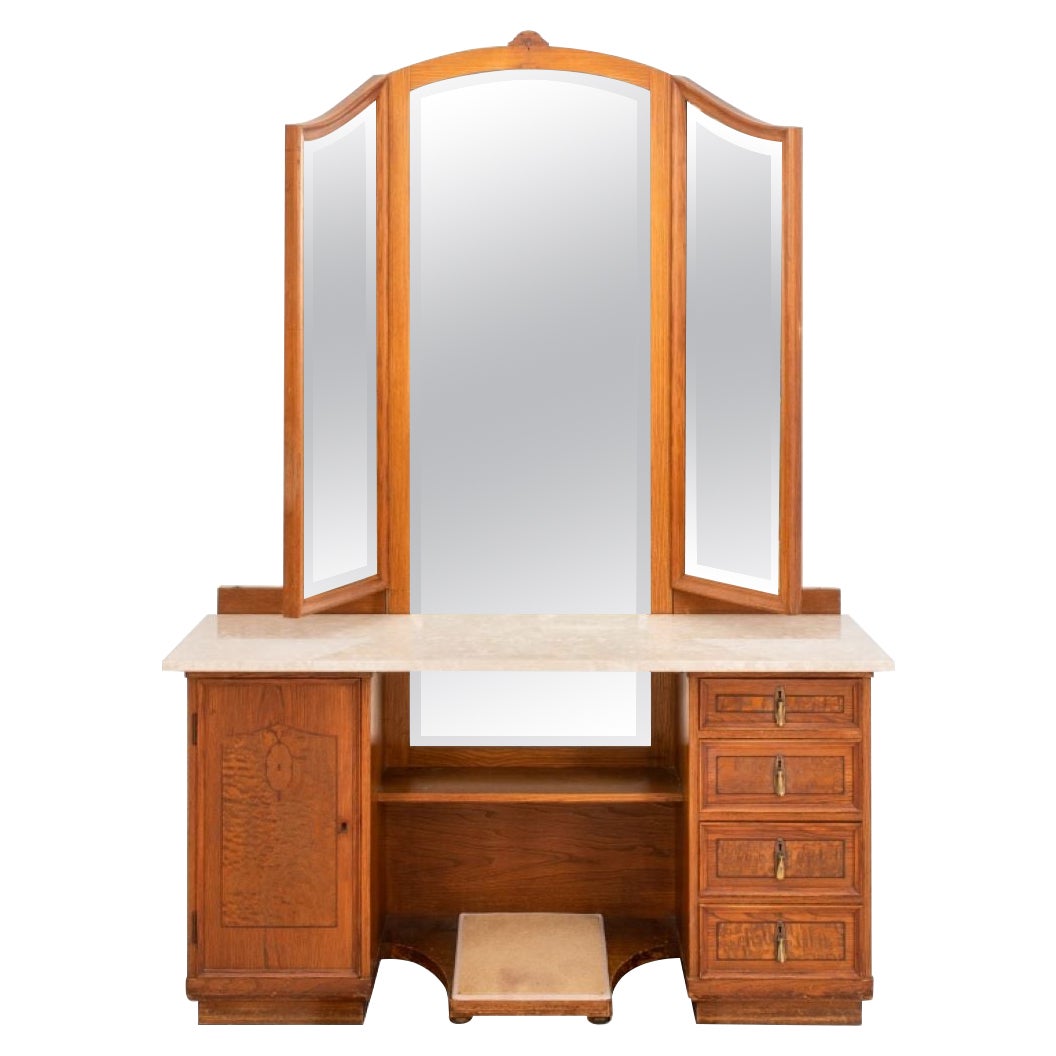 Art Deco Oak Lady's Dressing Vanity with Mirrors