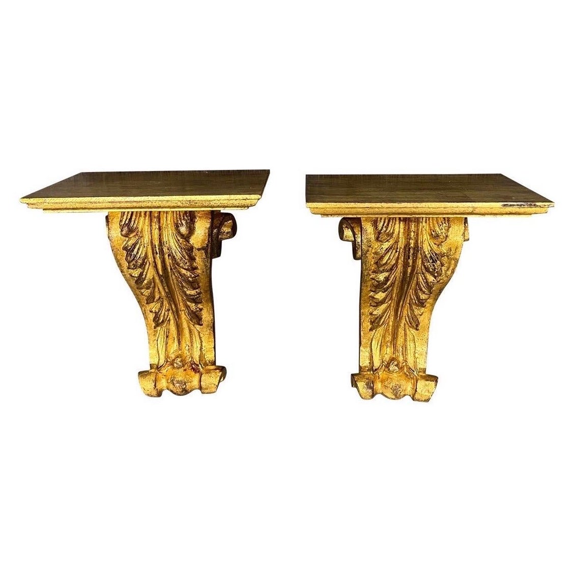 Pair of Mid Century Italian Giltwood Acanthus Leaf Brackets, 8 Sets Available For Sale