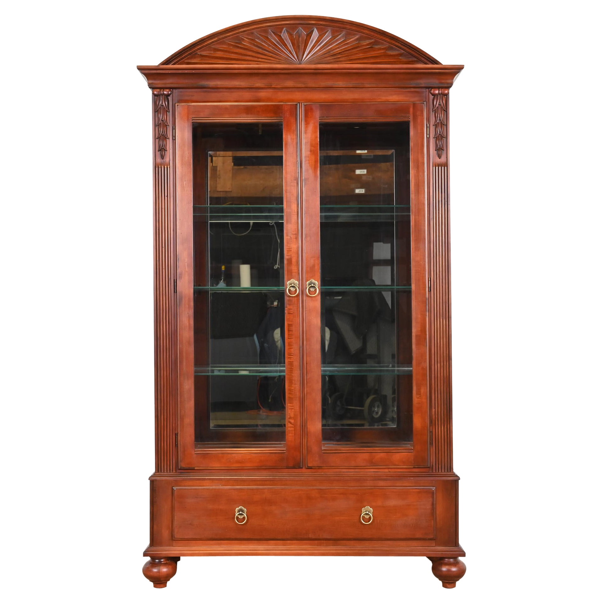 Ethan Allen British Colonial Cherry Wood Lighted Bookcase or Display Cabinet