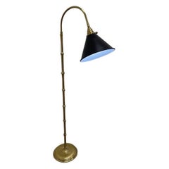 Vintage Mario Buatta for Frederick Cooper Faux Bamboo Brass & Enamel Shade Floor Lamp