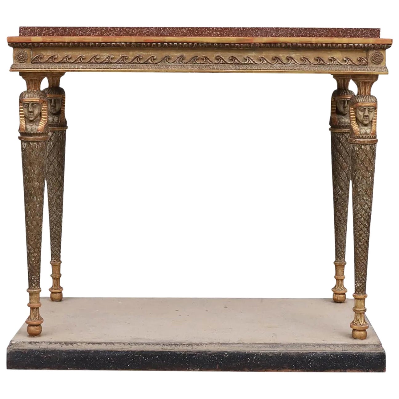 19th Century Swedish Gustavian Pinewood, Porphyry Console Table by Jonas Frisk For Sale