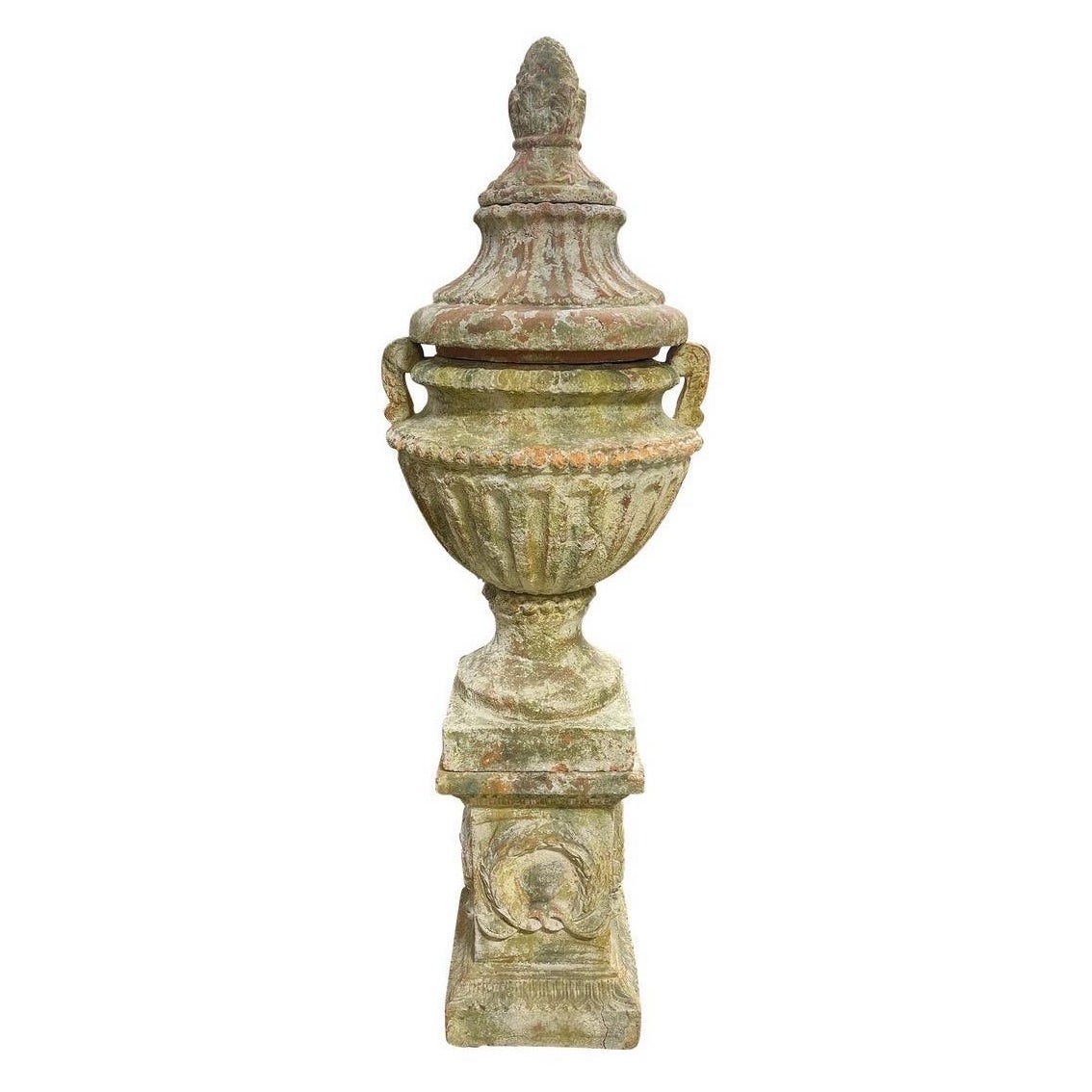 Large Scale Distressed Terracotta Urn on Stand